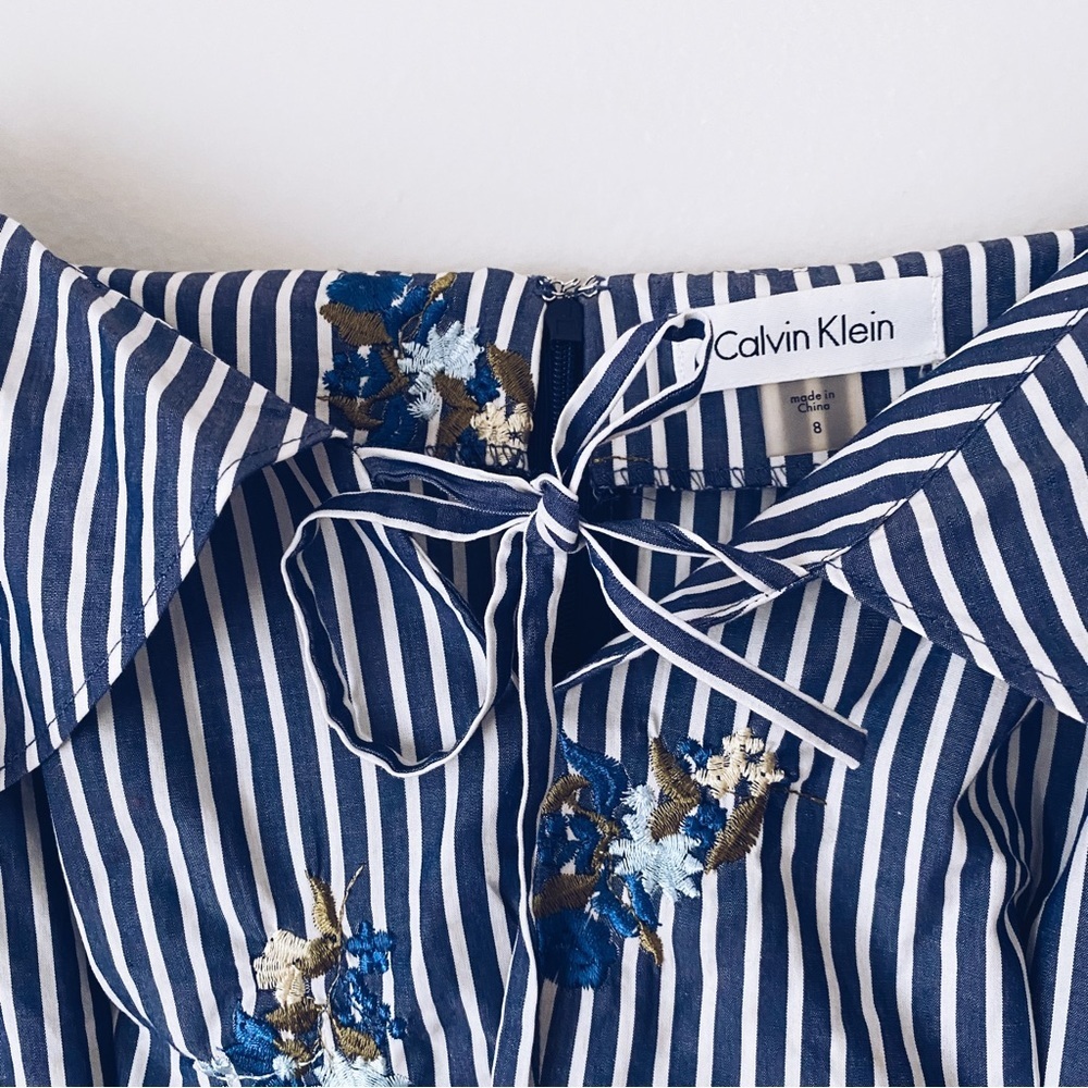 💕NWOT Calvin Klein Embroidery Floral Striped Cotton Cold Shoulder Dixie Prints - Picture 8 of 11